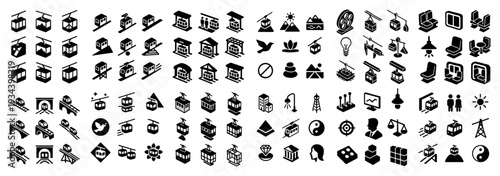 Urban icons with building shop bank minimal