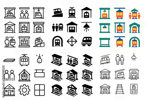 Transit icons with tram station tunnel minimal
