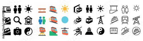 Transport icons with train cable car gondola flat