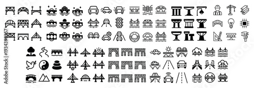 Transportation icons with bridge car and road outline