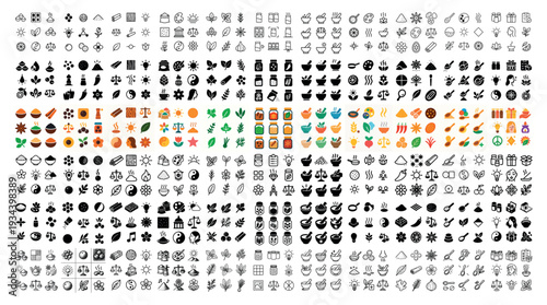 Miscellaneous icons with flower gift star flat