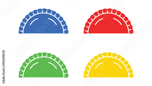 Colorful semicircular gauges with directional indicators and tick marks
