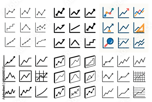 Analytics icons with line chart dot frame minimal