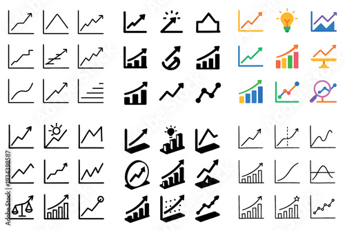 Analytics icons with chart arrow trend colorful