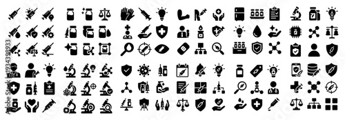 Medical icons with syringe pill and bottle solid