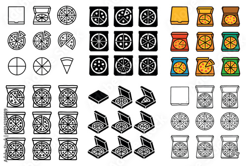 Food icons with pizza and box colorful