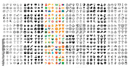 Food icons with pizza burger apple colorful flat