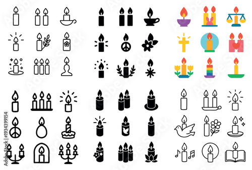 Candle icons with flame cross dove outline