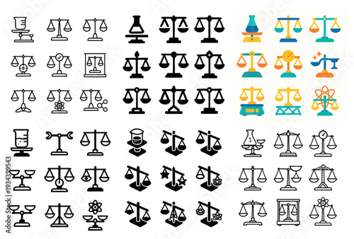 Law icons with scale and flask minimal