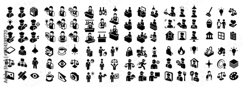 Business icons with people podium scales minimal