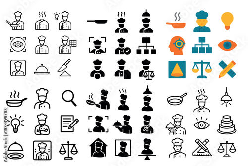 Culinary icons with chef pan cake playful