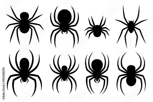 Black Spider Silhouette Vector Illustration Set