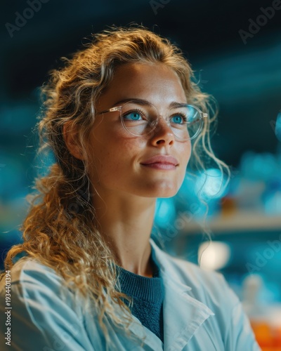 Optimistic Scientist with Blue Eyes in Modern Lab generated by AI