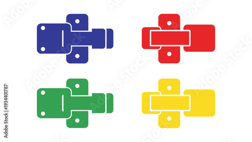 Four color-coded mechanical connectors displayed in a grid pattern.