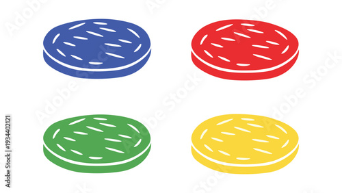 Four circular petri dishes in different vibrant colors with striped patterns