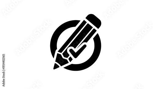 Flat editable pencil with check mark icon vector for task completion and content approval