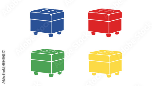 Four colorful storage stools arranged in a two-by-two grid
