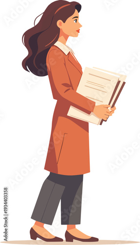 donna vestito giacca e cravatta con documenti in mano assistente ufficio segretario del lavoro vettoriale
