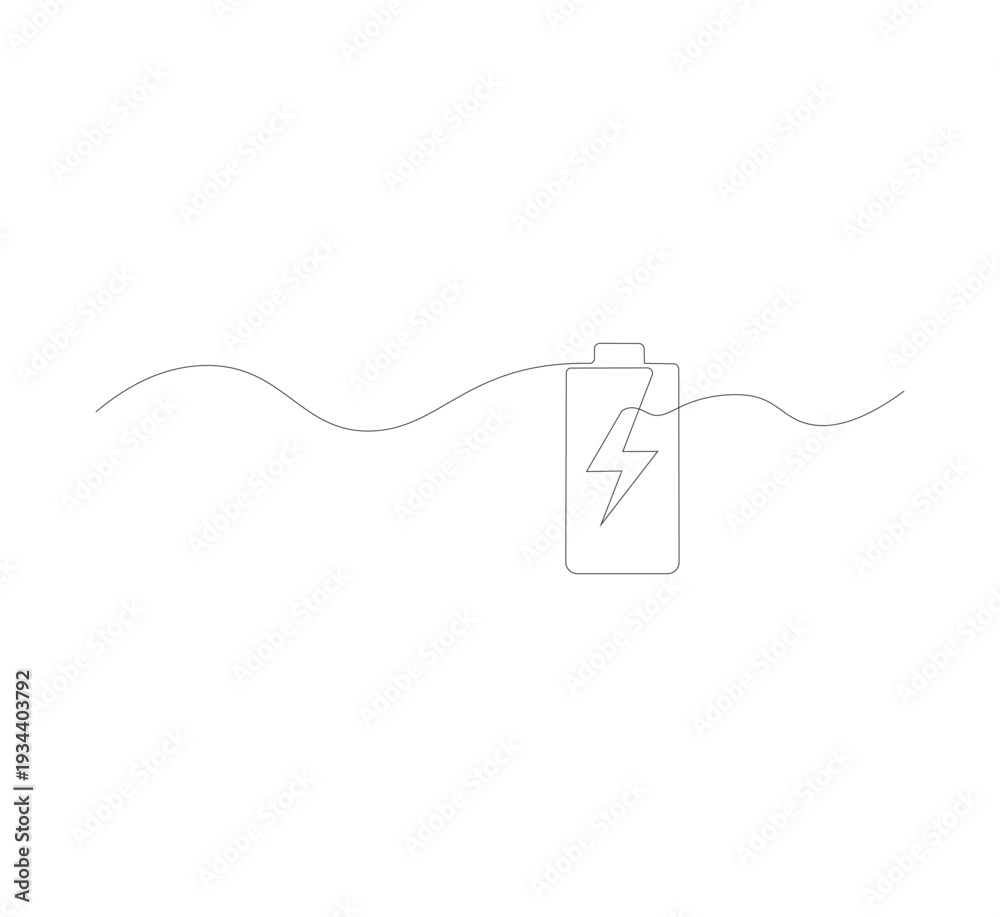 Obraz premium Continuous Line Drawing Minimalist Battery Icon, One Line Art Energy and Power Concept Vector Illustration for Technology, Charging, Electricity, and Modern Design Use