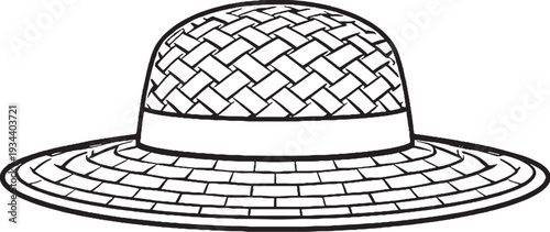 Farmer Straw Hat Line Art Vector Isolated Agricultural Accessory