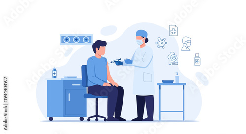 Doctor Administering Vaccine Injection to Patient in Clinic - Medical Illustration