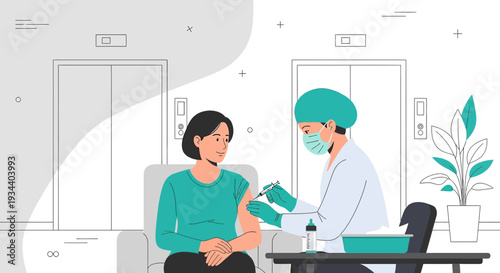 Doctor Administering Vaccine Injection to Patient in Clinic Waiting Area