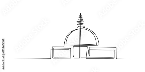 Continuous line drawing of a stupa, a buddhist religious monument with a dome and spire Vector, illustration
