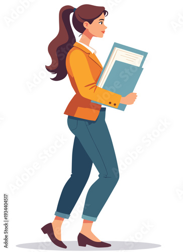 donna vestito giacca e cravatta con documenti in mano assistente ufficio segretario del lavoro vettoriale