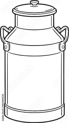 Farmer Milk Can Container Line Art Vector Isolated Dairy Equipment