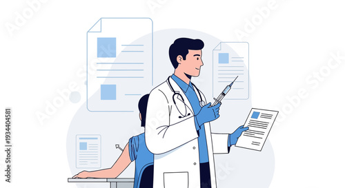 Doctor Administering Vaccine to Patient with Medical Records Healthcare Concept