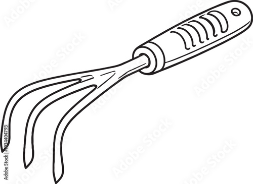 Farmer Hand Cultivator Tool Line Art Vector