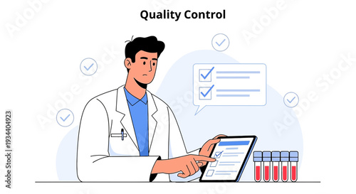 Doctor Checking Medical Test Results on Tablet, Quality Control in Healthcare