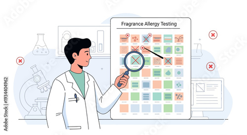 Doctor Conducting Fragrance Allergy Testing with Magnifying Glass