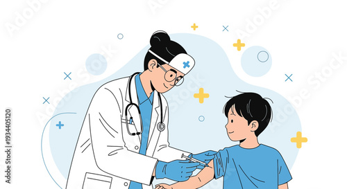 Doctor Gives Vaccine Injection to Child Patient in Medical Clinic