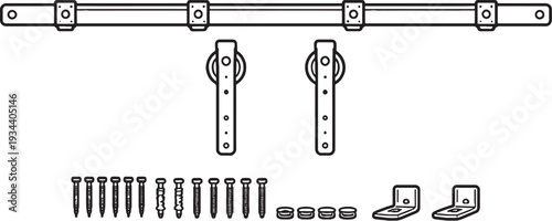 Farmer Barn Door Hardware Set Line Art Agricultural Building Equipment Vector