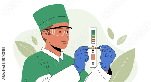Doctor Performing Medical Test with Urine Strip and Chart, Healthcare Science