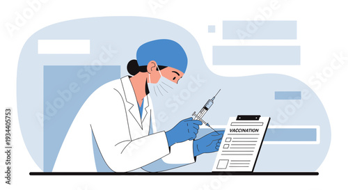 Doctor preparing syringe for vaccination, medical research and healthcare concept