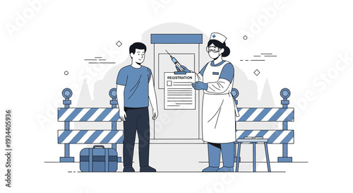 Doctor Vaccinating Patient at Clinic with Registration Form and Medical Equipment