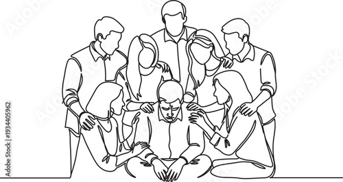 Support Group Line Art Vector, Minimalist Drawing of Empathy, Comfort, and Human Connection