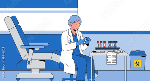 Doctor with Medical Samples in Laboratory: Blood Test, Vaccination, IV Drip