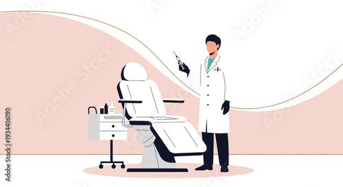 Doctor with Syringe in Medical Room Next to Examination Chair