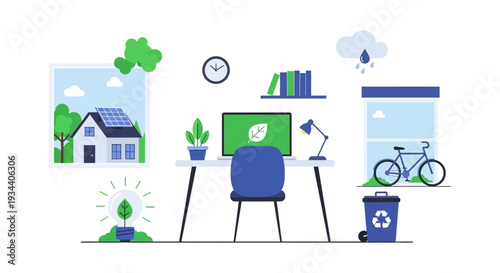 Green Living & Sustainable Home Office: Eco-Friendly Lifestyle with Solar Energy, Remote Work, and Recycling