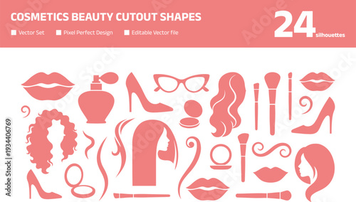 Cosmetics and fashion vector elements with makeup brushes and hair styles