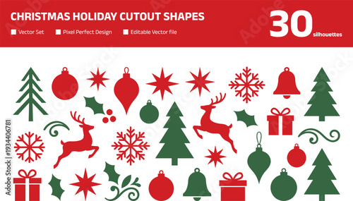 Festive Xmas silhouette collection featuring stars and holly berries