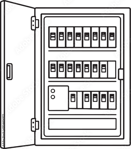 Electrical Distribution Panel Cabinet Line Art Engineering Vector Illustration
