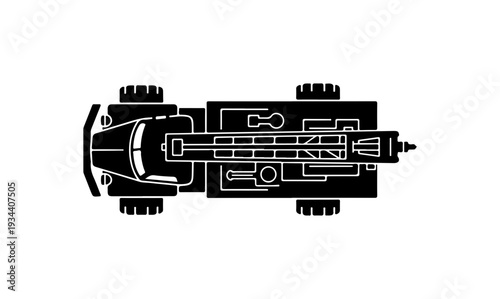Vector illustration of a black car chassis with wheels