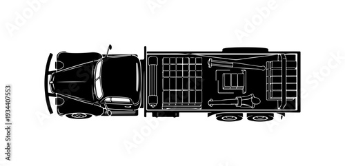 Overhead view of semi-truck trailer vector illustration