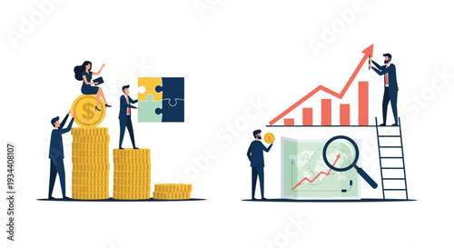 Business growth and financial success concept with people and charts