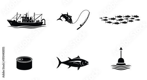 World Tuna Day vector illustration set, flat design graphics for seafood, fishing and ocean conservation themes, scalable art