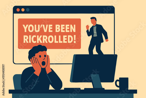 April Fool's Day "You've Been Rickrolled" Computer Screen Pop-up